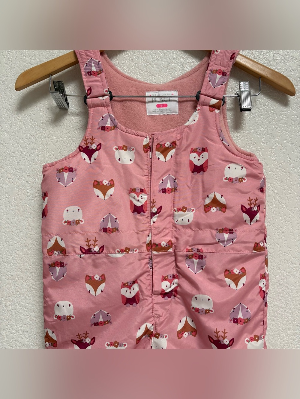 The Children's Place Pink Fox & Animal Print Insulated Overalls